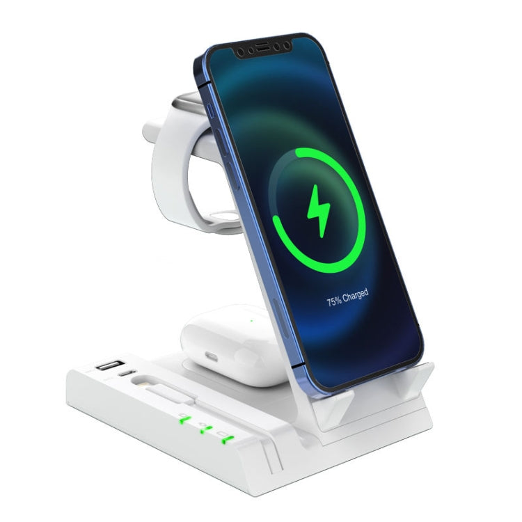 Z252 6-In-1 Wireless Charging Stand Dock With USB-C/Type-C Port & 8 Pin Charge Cable(White) - Wireless Charger by PMC Jewellery | Online Shopping South Africa | PMC Jewellery | Buy Now Pay Later Mobicred