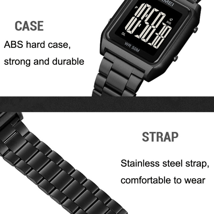 SKMEI 1879 Square Large Screen Men Steel Belt Multi-function EL Luminous Watch, Color: Silver - free shipping - PMC TechLife - Order now!