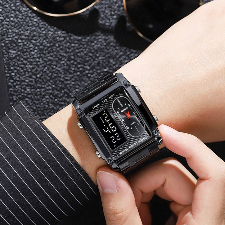 SKMEI 1868 Square Double Display Waterproof Men Watch, Style: Leather Belt (Silver) - free shipping - PMC TechLife - Order now!