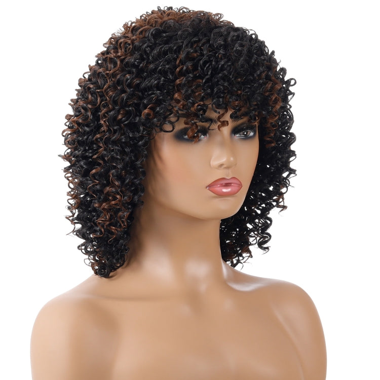 WIG-T130H Ladies Short Curly Hair High Temperature Silk Wig Chemical Fiber Headgear(Black Brown) - Wigs by PMC Jewellery | Online Shopping South Africa | PMC Jewellery