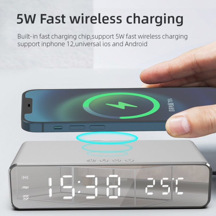 W258 With Clock / Temperature Display Desktop Phone / Earphone Wireless Charging(5W Silver) - Wireless Charger by PMC Jewellery | Online Shopping South Africa | PMC Jewellery | Buy Now Pay Later Mobicred