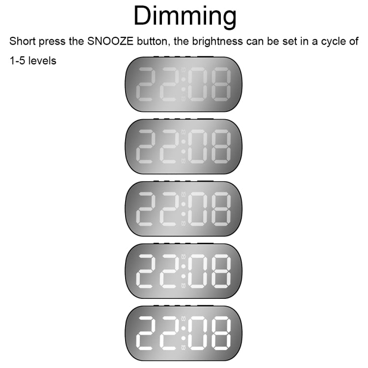 6637 LED Digital Display Temperature Electronic Clock Desktop Mirror Alarm Clock(White White Light) - Alarm Clocks by PMc TechLife | Online Shopping South Africa | PMc TechLife | Buy Now Pay Later Mobicred