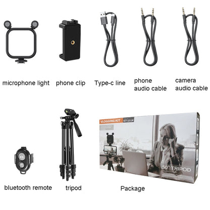 KIT-15LM Tripod Fill Light With Microphone Vlogging Kit  For Live Phone Recording(Black) - Stand by PMC Jewellery | Online Shopping South Africa | PMC Jewellery | Buy Now Pay Later Mobicred