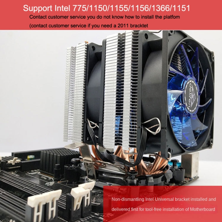 Desktop Computer Double Copper Tube CPU Radiator Super Quiet Color Light 3-pin Double Fan - Fan Cooling by PMC Jewellery | Online Shopping South Africa | PMC Jewellery | Buy Now Pay Later Mobicred