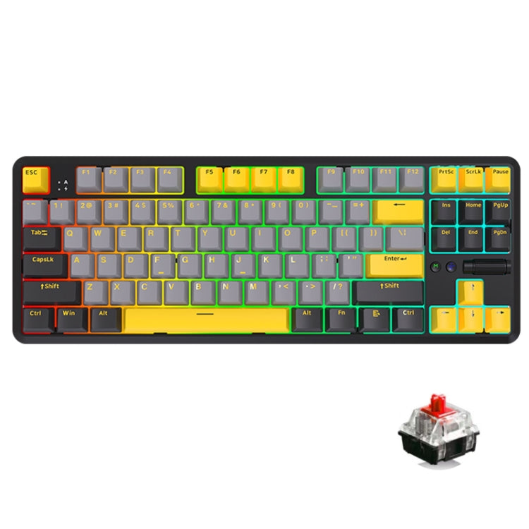 Ajazz K870T Pro 87 Keys Three Mode Wireless/Bluetooth/Wired Pluggable RGB Mechanical Keyboard Red Shaft (Black) - free shipping - PMC Jewellery - Order now!