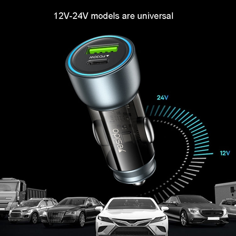 Yesido Y49 Car USB3.0 Fast Charger 30W Translucent PD Fast Charging(Black) - free shipping - PMC TechLife - Order now!
