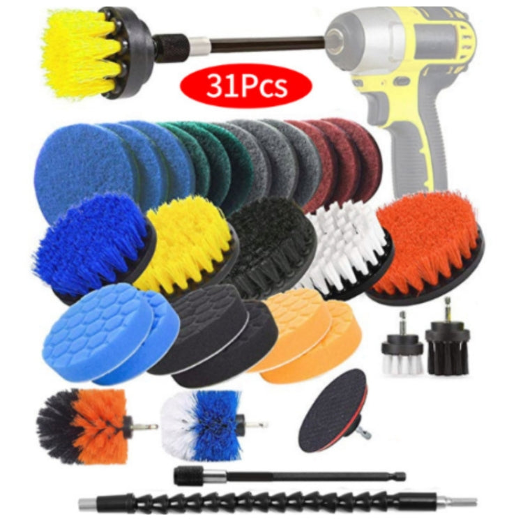 31pcs/set Electric Drill Brush Kitchen Bathroom Wall Cleaning Set(Yellow) - Sponges, Cloths & Brushes by PMC Jewellery | Online Shopping South Africa | PMC Jewellery | Buy Now Pay Later Mobicred