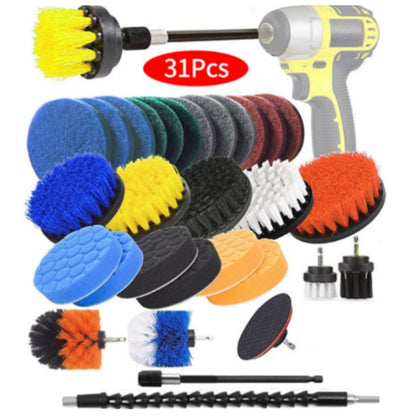 31pcs/set Electric Drill Brush Kitchen Bathroom Wall Cleaning Set(Yellow) - Sponges, Cloths & Brushes by PMC Jewellery | Online Shopping South Africa | PMC Jewellery | Buy Now Pay Later Mobicred