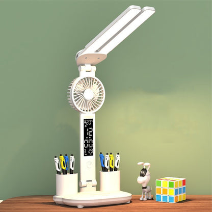 Rechargeable  3200mAh Double Head Lighting LED Fan Desk Lamp with Pen Holder & Clock - Desk Lamps by PMC Jewellery | Online Shopping South Africa | PMC Jewellery