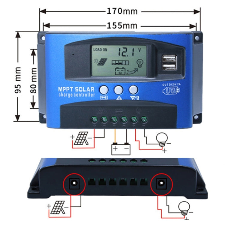 YCX-003 30-100A Solar Charging Controller with LED Screen & Dual USB Port Smart MPPT Charger, Model: 12/24V 30A - Others by PMC TechLife | Online Shopping South Africa | PMC TechLife