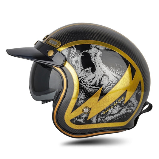 SOMAN Motorcycle Four Seasons Carbon Fiber Half Helmet, Color: Carbon Fiber Gold Lightning(S) - Helmets by SOMAN | Online Shopping South Africa | PMC Jewellery | Buy Now Pay Later Mobicred