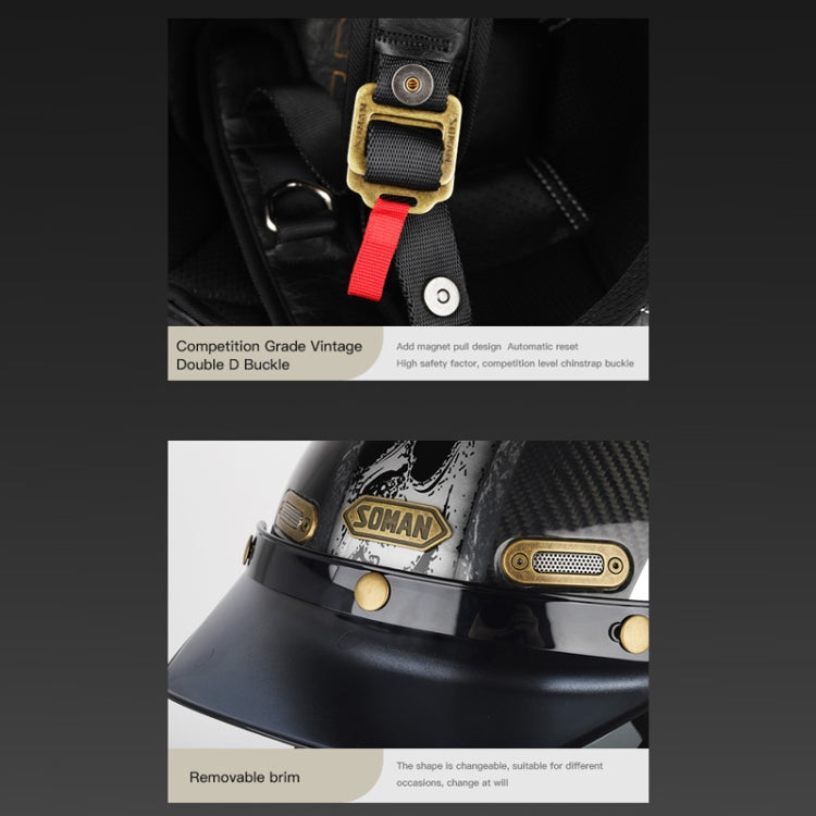 SOMAN Motorcycle Four Seasons Carbon Fiber Half Helmet, Color: Carbon Fiber Gold Lightning(S) - Helmets by SOMAN | Online Shopping South Africa | PMC Jewellery | Buy Now Pay Later Mobicred