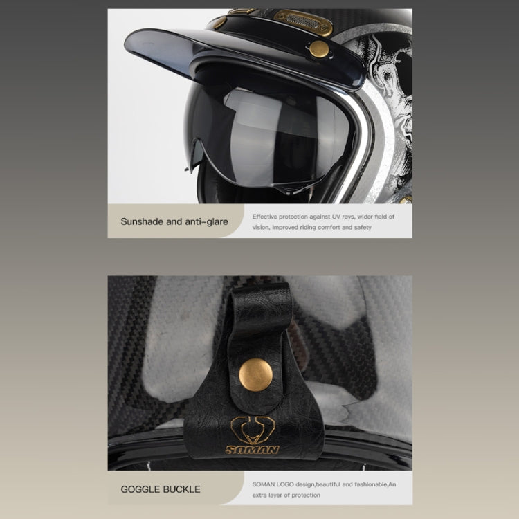 SOMAN Motorcycle Four Seasons Carbon Fiber Half Helmet, Color: FRP Pearl White(XXL) - Helmets by SOMAN | Online Shopping South Africa | PMC Jewellery | Buy Now Pay Later Mobicred