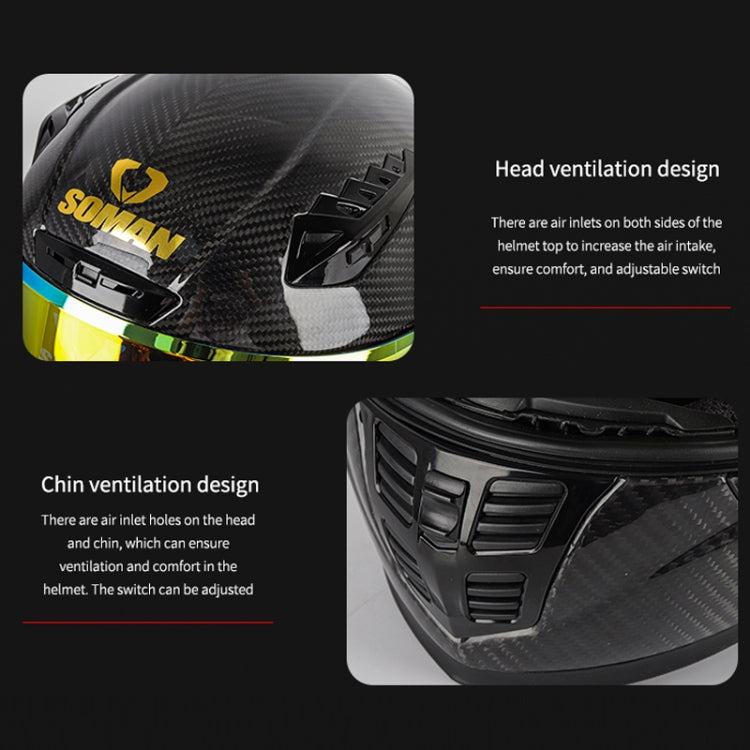 SOMAN Motorcycle Carbon Fiber Double Lens Thermal Safety Helmet, Size: S(Snake Carbon Fiber) - Helmets by SOMAN | Online Shopping South Africa | PMC Jewellery | Buy Now Pay Later Mobicred