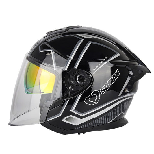 SOMAN Motorcycle Electric Bicycle Dual Lens Riding Helmet, Size: S(Black Silver) - Helmets by SOMAN | Online Shopping South Africa | PMC Jewellery | Buy Now Pay Later Mobicred