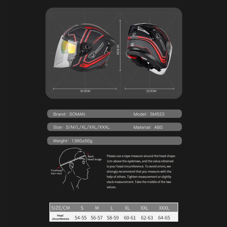 SOMAN Motorcycle Electric Bicycle Dual Lens Riding Helmet, Size: L(Bright Back) - Helmets by SOMAN | Online Shopping South Africa | PMC Jewellery | Buy Now Pay Later Mobicred