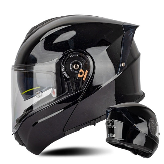 SOMAN Racing Motorcycle Double Lens Riding Safety Helmet, Size: XL(Bright Black) - Helmets by SOMAN | Online Shopping South Africa | PMC Jewellery | Buy Now Pay Later Mobicred