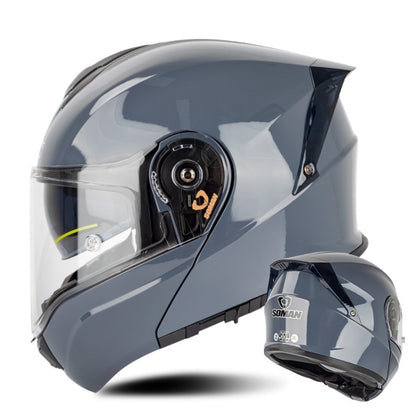 SOMAN Racing Motorcycle Double Lens Riding Safety Helmet, Size: XXL(Cement Gray) - Helmets by SOMAN | Online Shopping South Africa | PMC Jewellery | Buy Now Pay Later Mobicred