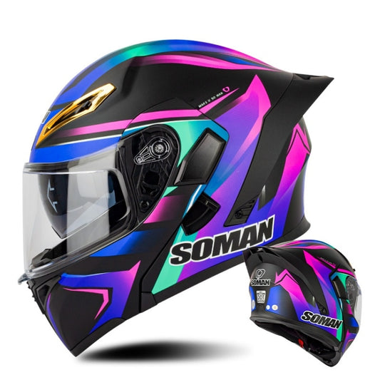 SOMAN Motorcycle Dual Lens Riding Peel-Off Full Coverage Helmet, Size: M(Sapphire Vision) - Helmets by SOMAN | Online Shopping South Africa | PMC Jewellery | Buy Now Pay Later Mobicred