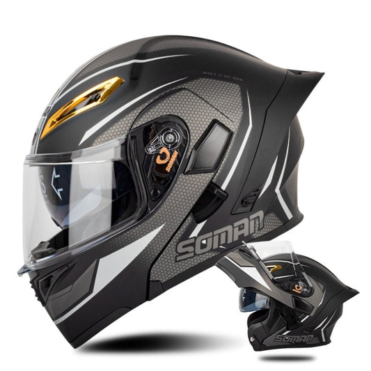 SOMAN Motorcycle Dual Lens Riding Peel-Off Full Coverage Helmet, Size: M(Black Gray Track) - Helmets by SOMAN | Online Shopping South Africa | PMC Jewellery | Buy Now Pay Later Mobicred