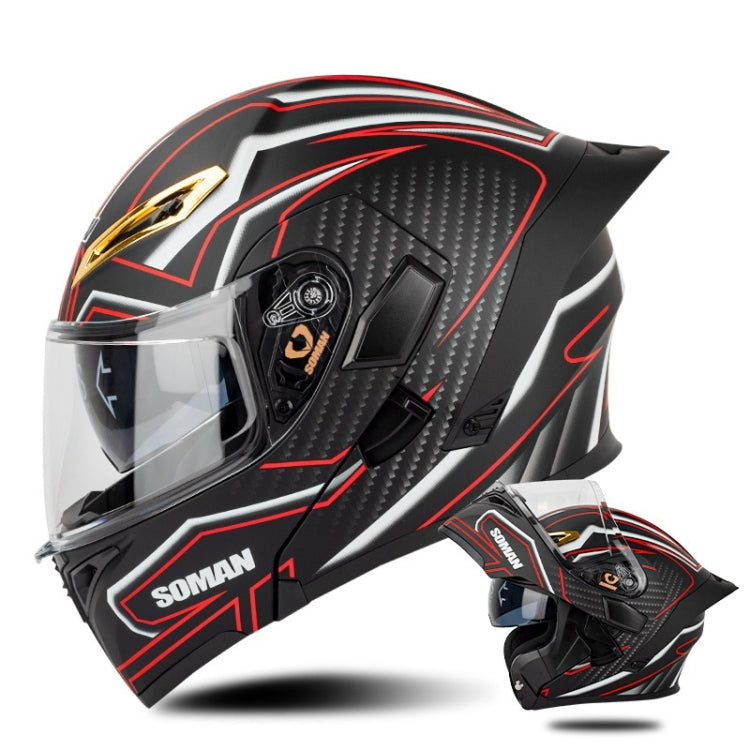 SOMAN Motorcycle Dual Lens Riding Peel-Off Full Coverage Helmet, Size: L(Matt Black Red) - Helmets by SOMAN | Online Shopping South Africa | PMC Jewellery | Buy Now Pay Later Mobicred