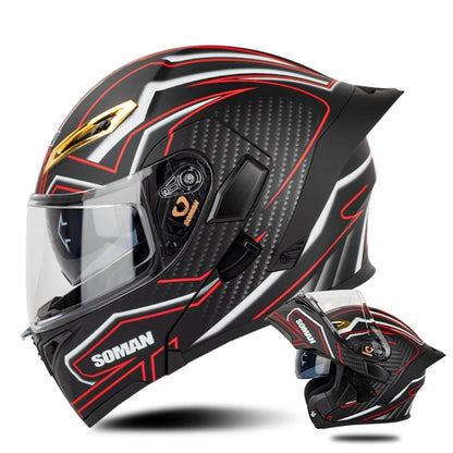 SOMAN Motorcycle Dual Lens Riding Peel-Off Full Coverage Helmet, Size: L(Matt Black Red) - Helmets by SOMAN | Online Shopping South Africa | PMC Jewellery | Buy Now Pay Later Mobicred