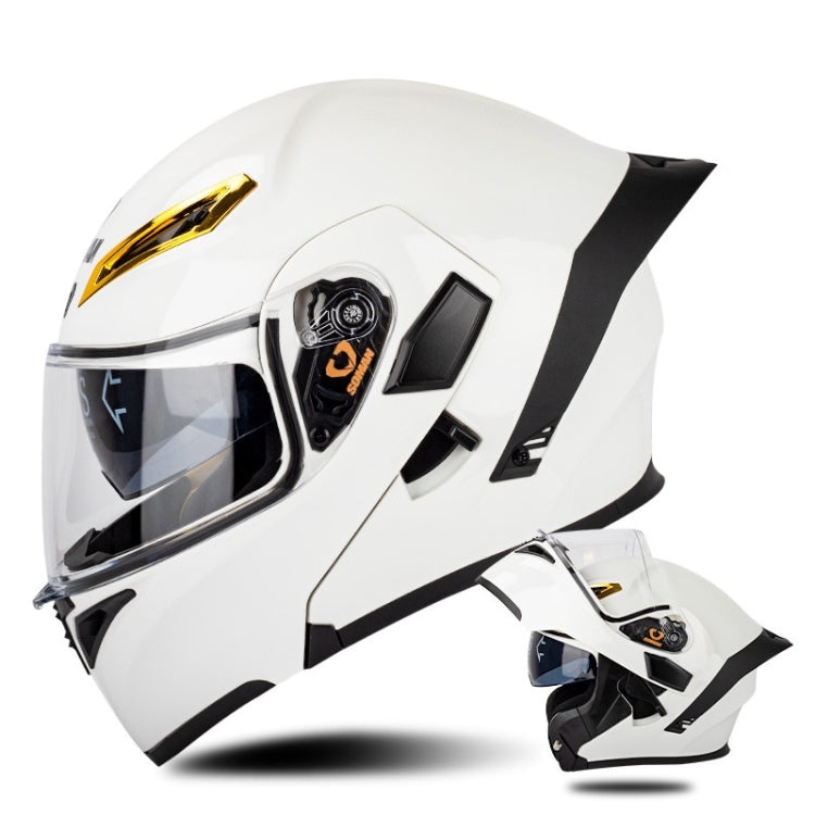 SOMAN Motorcycle Dual Lens Riding Peel-Off Full Coverage Helmet, Size: L(Pearl White) - Helmets by SOMAN | Online Shopping South Africa | PMC Jewellery | Buy Now Pay Later Mobicred