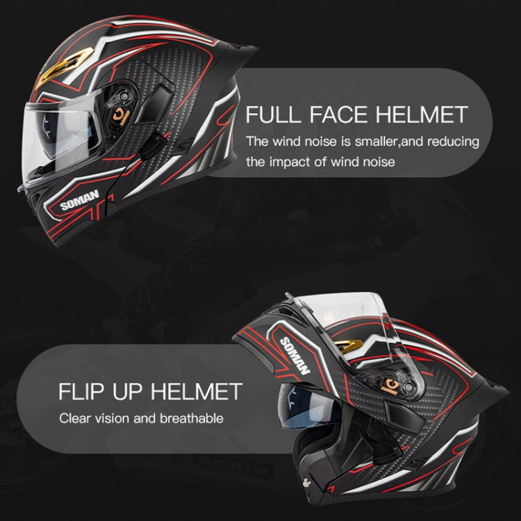 SOMAN Motorcycle Dual Lens Riding Peel-Off Full Coverage Helmet, Size: XXL(Bright Black Green) - Helmets by SOMAN | Online Shopping South Africa | PMC Jewellery | Buy Now Pay Later Mobicred