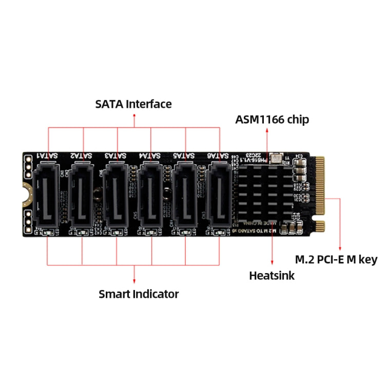 M2 M-EKY PCIE3.0 To SATA6G Transfer Expansion Card 6 Port Hard Disk Expansion Adapter Card(PH516) - Card Adapter by PMC Jewellery | Online Shopping South Africa | PMC Jewellery