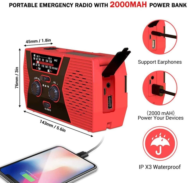 AM/FM/NoAA 2000mAh Emergency Radio Portable Hand Crank Solar Powered Radio(Orange) - Radio Player by PMC Jewellery | Online Shopping South Africa | PMC Jewellery | Buy Now Pay Later Mobicred