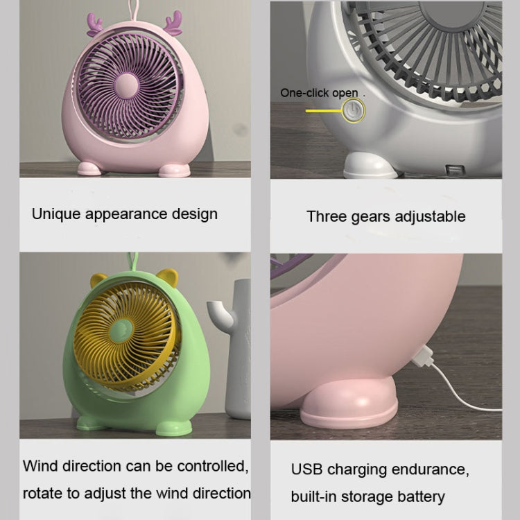 Dormitory Portable Animal Ear Desktop Electric Fan, Style: Directly Inserted Version Pink - Electric Fans by PMC Jewellery | Online Shopping South Africa | PMC Jewellery | Buy Now Pay Later Mobicred