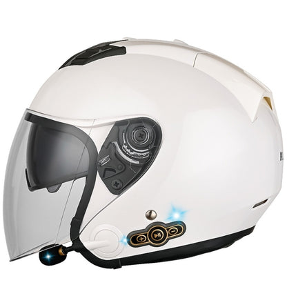 KUQIBAO Motorcycle Smart Bluetooth Sun Protection Double Lens Safety Helmet, Size: L(White) - Helmets by KUQIBAO | Online Shopping South Africa | PMC Jewellery | Buy Now Pay Later Mobicred