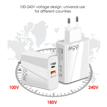 A502 65W USB-C/Type-C+USB Dual Port GaN Charger QC3.0 Laptop Universal Charger EU Plug Black - USB Charger by PMC Jewellery | Online Shopping South Africa | PMC Jewellery | Buy Now Pay Later Mobicred