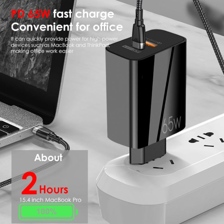 A502 65W USB-C/Type-C+USB Dual Port GaN Charger QC3.0 Laptop Universal Charger US Plug Black - USB Charger by PMC Jewellery | Online Shopping South Africa | PMC Jewellery | Buy Now Pay Later Mobicred