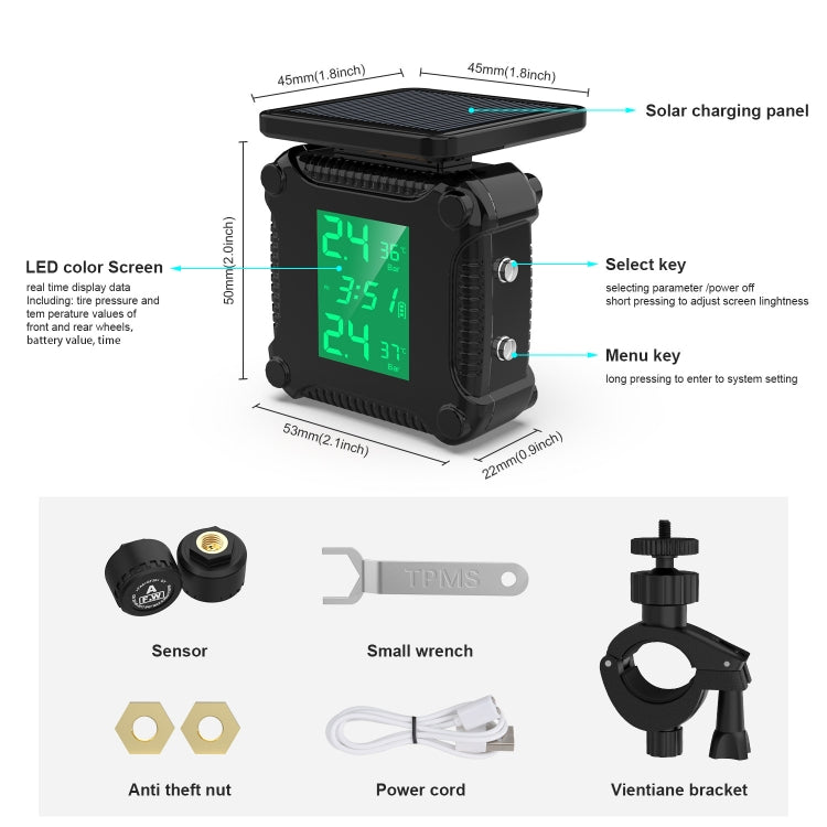 M9 Solar Motorcycle Tire Pressure Monitor Color Screen High Precision Sensor - Tire Pressure Gauges by PMC TechLife | Online Shopping South Africa | PMC TechLife