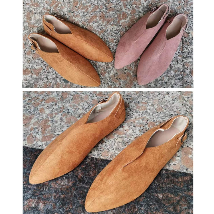 V-mouth Buckle Casual Suede Breathable Flat Shoes, Size: 39(Khaki) - Flat Shoes by PMC Jewellery | Online Shopping South Africa | PMC Jewellery