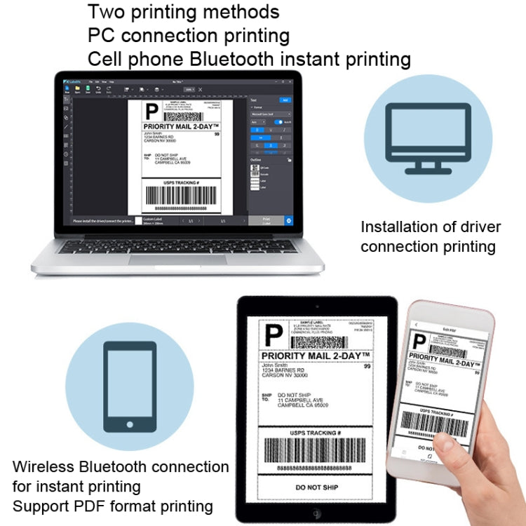 Phomemo PM241-BT Bluetooth Address Label Printer Thermal Shipping Package Label Maker, Size: EU(Silver) - Printer by Phomemo | Online Shopping South Africa | PMC Jewellery | Buy Now Pay Later Mobicred