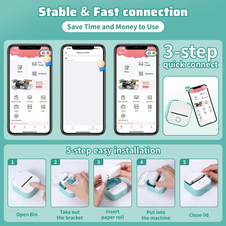 Phomemo T02 Standard Error Mini Pocket Small Portable Bluetooth Phone Photo Label Thermal Printer(Pink) - free shipping - PMC TechLife - Order now!