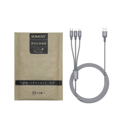 ROMOSS CB25 3 In 1 3.5A  8 Pin + Micro USB + Type C/USB-C Cable 1.5m(Space Gray) - Multifunction Cable by ROMOSS | Online Shopping South Africa | PMC Jewellery | Buy Now Pay Later Mobicred