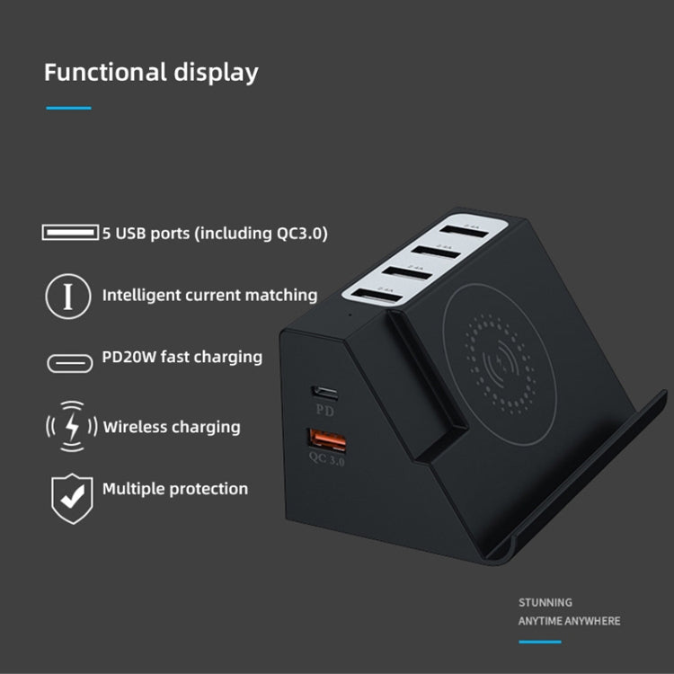 PD 20W +QC 3.0 Wireless Charging+6 Ports Multi-function Charger(EU Plug) - Multifunction Charger by PMC Jewellery | Online Shopping South Africa | PMC Jewellery | Buy Now Pay Later Mobicred