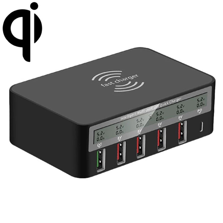 818PF 5 USB Ports + Type-C Smart Digital Display Wireless Phone Charger, Style: AU Plug (Black) - Multifunction Charger by PMC TechLife | Online Shopping South Africa | PMC TechLife | Buy Now Pay Later Mobicred