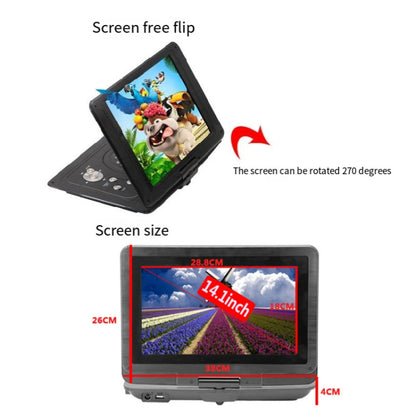 14.1-Inch Screen Portable DVD Player Support USB/SD/AV Input With Gamepad(US Plug) - DVD & LCD Player by PMC Jewellery | Online Shopping South Africa | PMC Jewellery | Buy Now Pay Later Mobicred