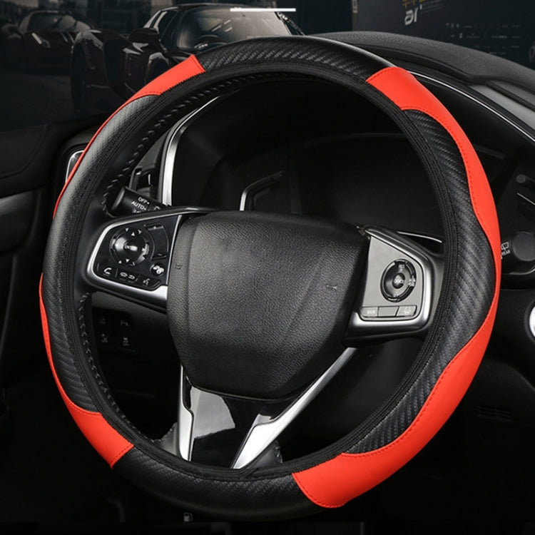 38cm Carbon Fiber Elastic Leather Without Inner Ring Car Steering Wheel Cover, Color: Liquor - Steering Wheel Accessories by PMC Jewellery | Online Shopping South Africa | PMC Jewellery | Buy Now Pay Later Mobicred