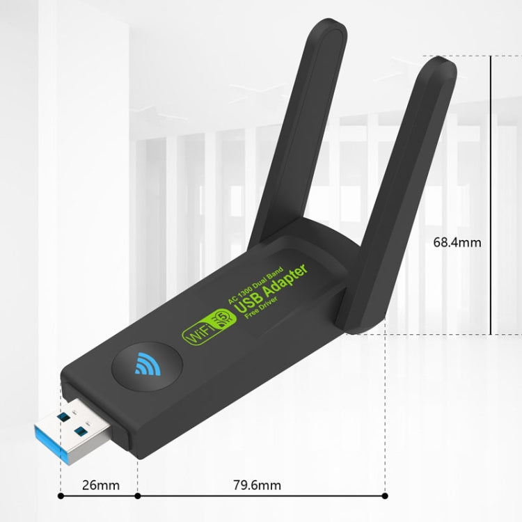 1300Mbps Wireless Network Card Gigabit Dual Band 5G Driverless Computer USB Network Card, Scope: 600m - USB Network Adapter by PMC TechLife | Online Shopping South Africa | PMC TechLife
