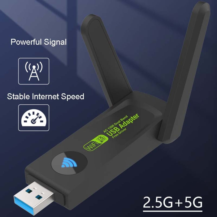 1300Mbps Wireless Network Card Gigabit Dual Band 5G Driverless Computer USB Network Card, Scope: 1300m - USB Network Adapter by PMC Jewellery | Online Shopping South Africa | PMC Jewellery | Buy Now Pay Later Mobicred