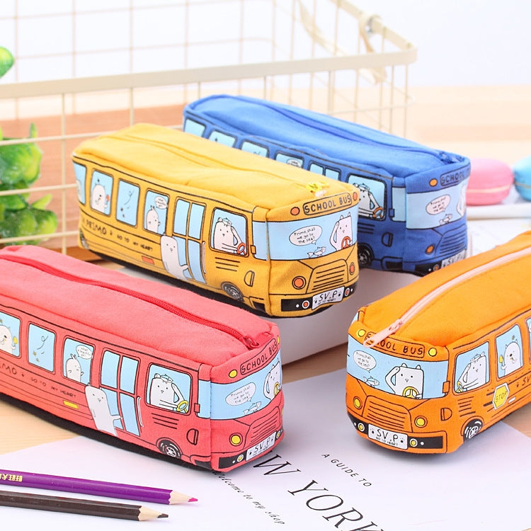 Cartoon Bus Student Stationery Pencil Case Large Capacity Canvas Stationery Box(Yellow) - Pen Holder by PMC Jewellery | Online Shopping South Africa | PMC Jewellery