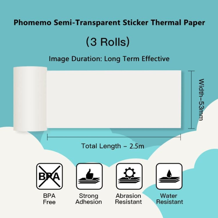 Phomemo 3rolls /Pack 50mm Translucent Bottom Black Words Self-Adhesive Printer Sensitive Label Printing Paper For M02 / M02S / M02Pro / M03 - Printer Accessories by Phomemo | Online Shopping South Africa | PMC Jewellery | Buy Now Pay Later Mobicred