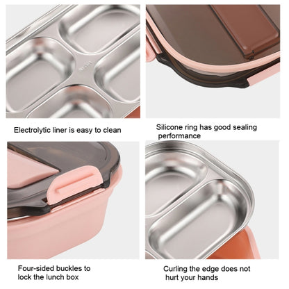 304 Stainless Steel Lunch Box Leakproof Insulated Student Dormitory Bento Box, Spec: 4 Grid Pink - Cutlery Sets by PMC Jewellery | Online Shopping South Africa | PMC Jewellery