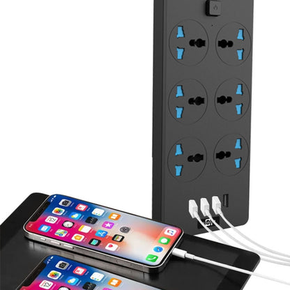 TB-T12 3000W 2m 4-USB Ports + 6-Jacks Multifunctional Flame-Retardant Socket With Switch(EU Plug) - Extension Socket by PMC Jewellery | Online Shopping South Africa | PMC Jewellery | Buy Now Pay Later Mobicred