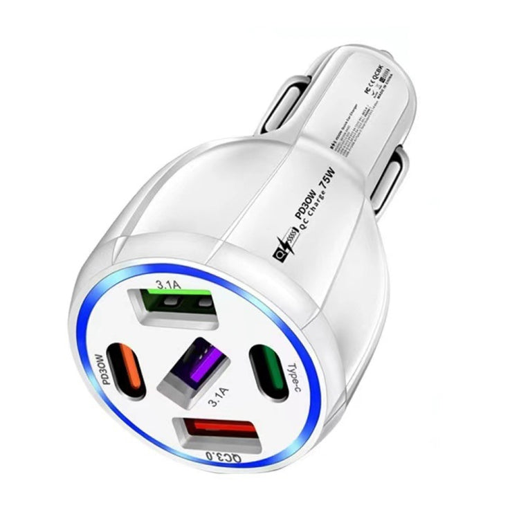 3USB+2PD 75W Dual Line Car Mobile Phone Fast Charging Charger(White) - Car Charger by PMC Jewellery | Online Shopping South Africa | PMC Jewellery | Buy Now Pay Later Mobicred